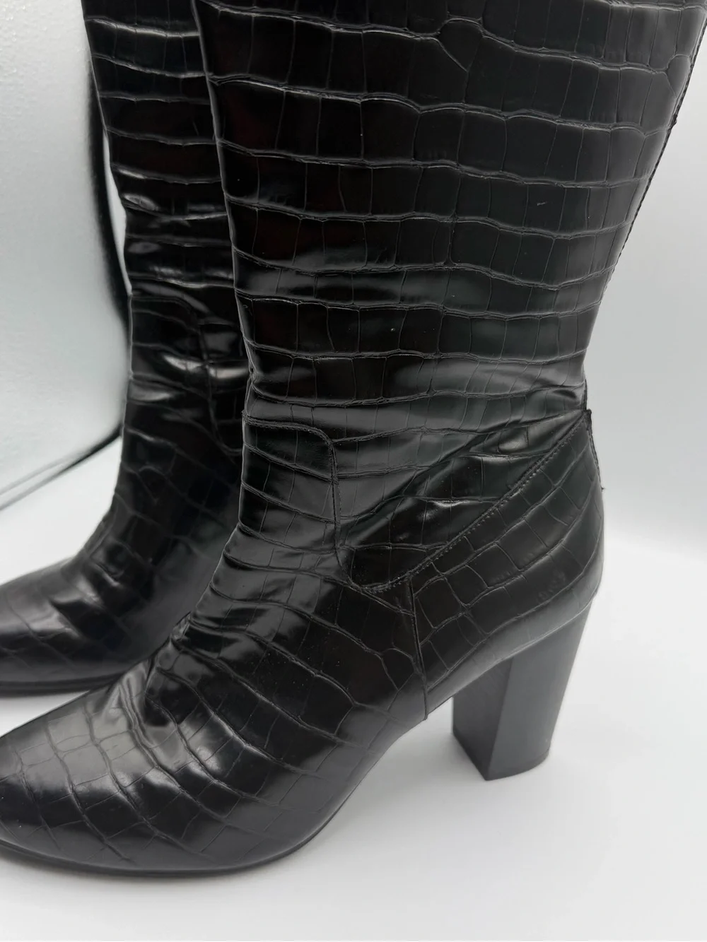 Anne Klein Black Croc-Embossed Over-the-Knee Boots